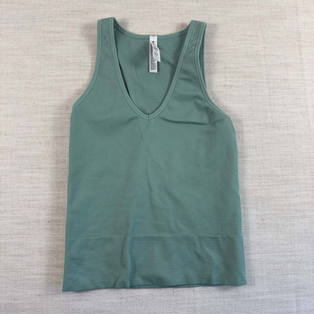 Athleta Aurora Ribbed V-Neck Tank Top Green Size S
